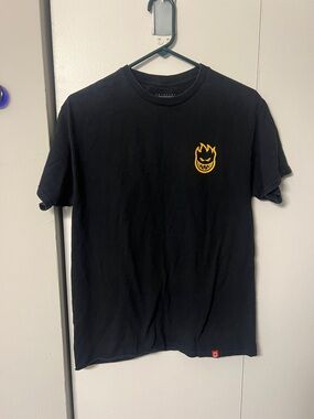 Spitfire Black Short-Sleeve Tee with Yellow Flame Logo